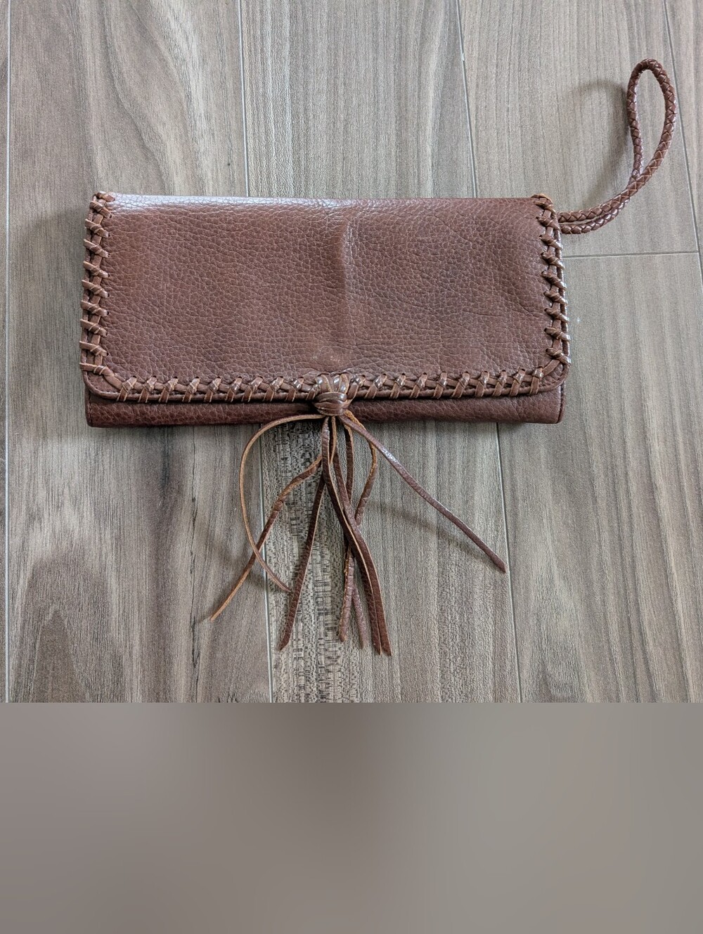 Banana Republic Brown Leather Wristlet Clutch with Braided Trim